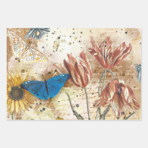 Feuille De Papier Cadeau Découpage papillon floral vintage