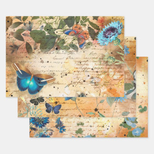 Feuille De Papier Cadeau Découpage papillon floral vintage