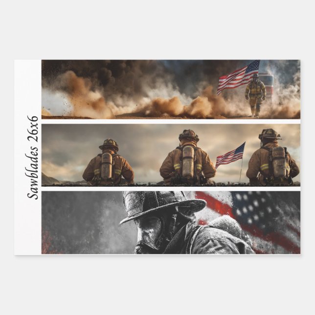 Feuille De Papier Cadeau Decoupage Proud Firefighters American Flag  (Devant)