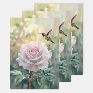 Feuille De Papier Cadeau Découpage rose rose colibri Aquarelle