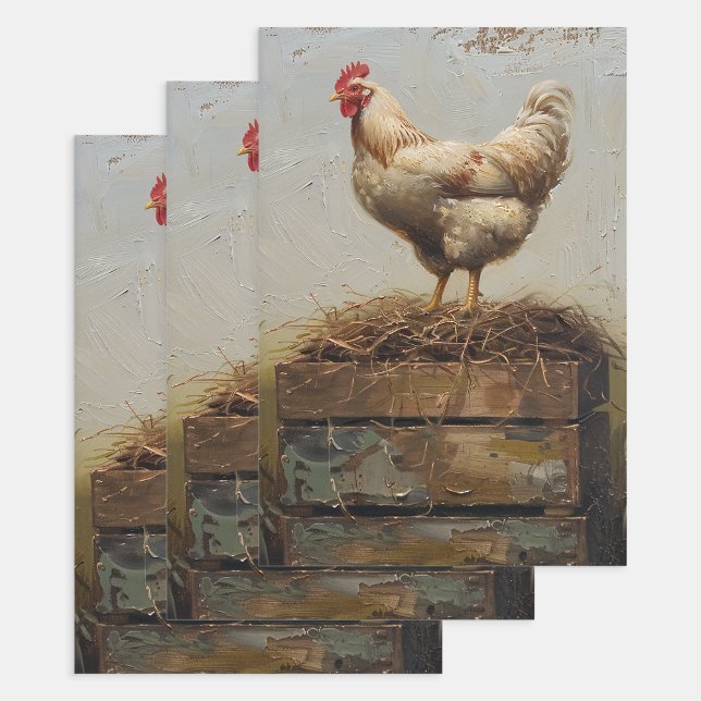 Feuille De Papier Cadeau Découpage rustique du poulet et du nid (Créateur téléchargé)
