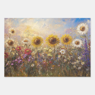 Feuille De Papier Cadeau Découpage Tournesols Marguerites Peinture Colorée