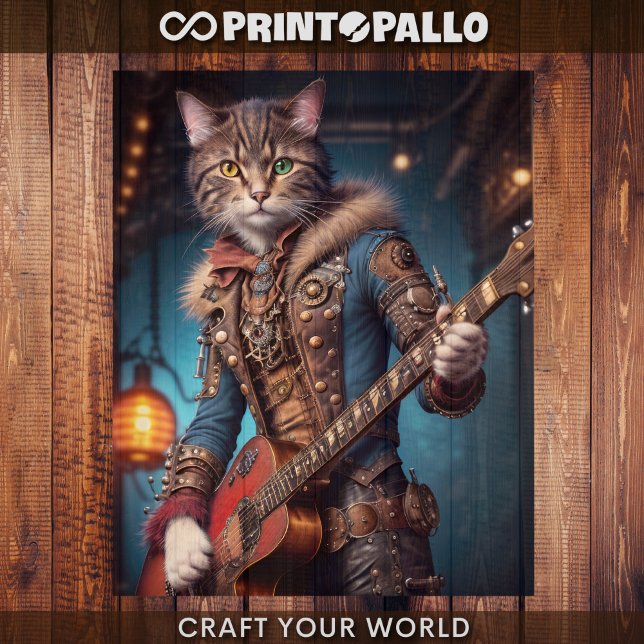 Feuille De Papier Cadeau Découpage - Un chat steampunk et guitare - (Créateur téléchargé)