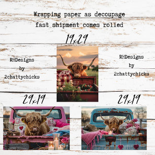 Feuille De Papier Cadeau Découpage Vaches des Highlands Art Rustique