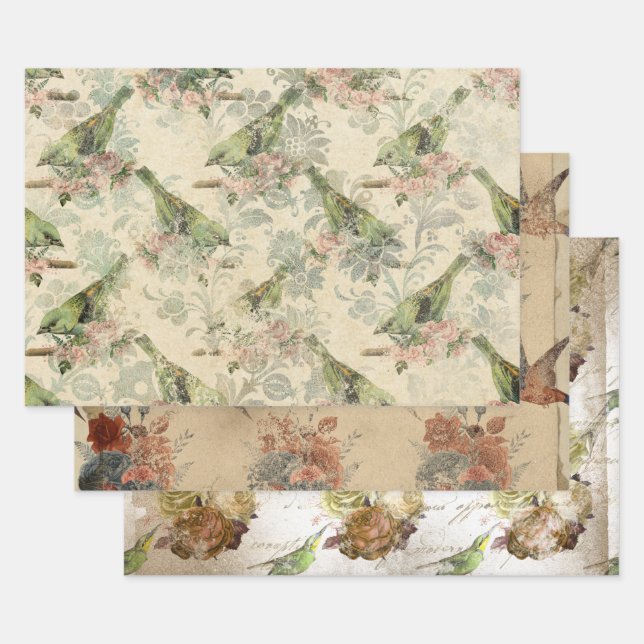 Feuille De Papier Cadeau Découpage Vintage d'oiseaux Vintage victorien (Lot)