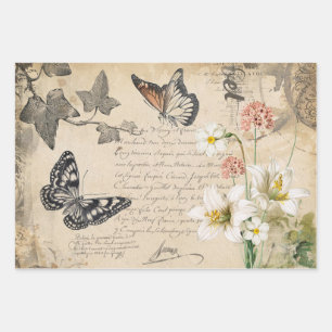 Feuille De Papier Cadeau Découpage vintage floral