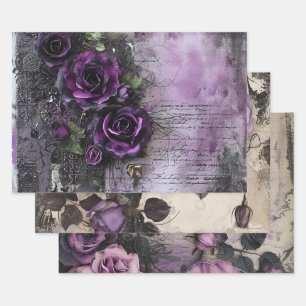 Feuille De Papier Cadeau Découpage vintage gothique violet Roses