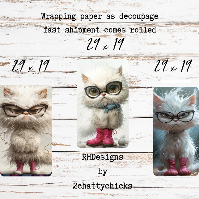 Feuille De Papier Cadeau Découpage Whimsical Pouty White Cats (Créateur téléchargé)