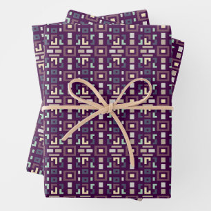 Feuille De Papier Cadeau Deep Purple et Terres Muettes Abstraites Géométriq