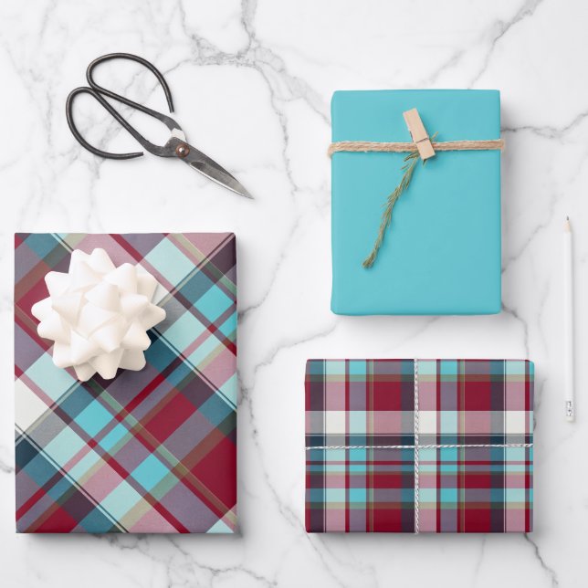 Feuille De Papier Cadeau Deep Red, Dark Eclipse, Turquoise, Teal... Plaid (Recto)