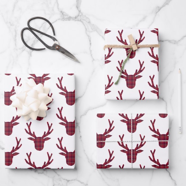 Feuille De Papier Cadeau Deer Plaid Dark Red Burgundy (Recto)