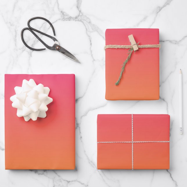 Feuille De Papier Cadeau dégradé rose et orange (Recto)