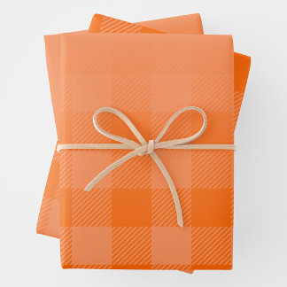 Feuille De Papier Cadeau Dégradé subtil orange avec carreaux plaid buffle P