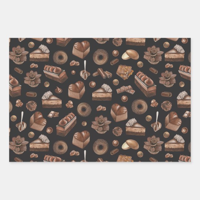 Feuille De Papier Cadeau Délicat Assortiment de traitements au chocolat (Devant)
