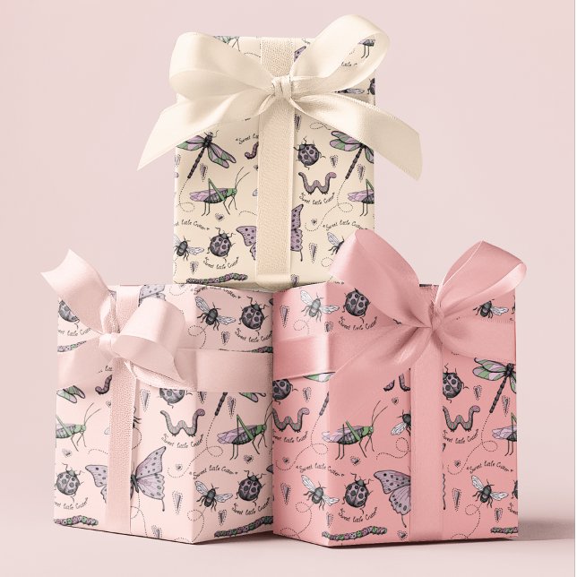Feuille De Papier Cadeau Délicat doux petit critère Feminine Blush Rose (An adorable, feminine BLUSH PINK Insect Wrapping Paper pattern for baby girls or mothers-to-be :))