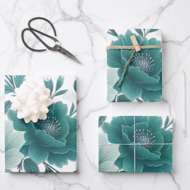 Feuille De Papier Cadeau 💐Délice de Fleur de Teal (Recto)