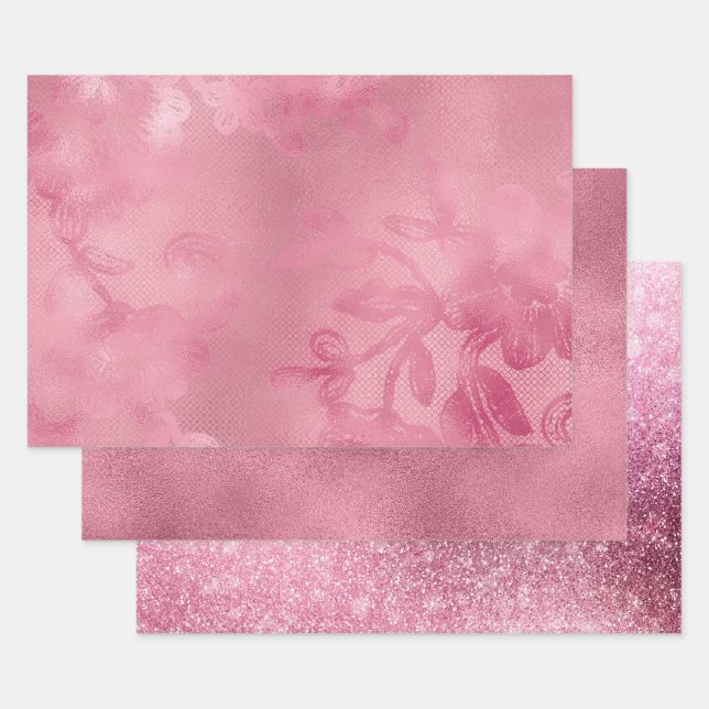 Feuille De Papier Cadeau Dentelle Rose Chic (Lot)