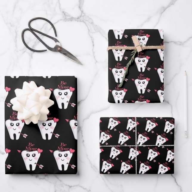 Feuille De Papier Cadeau Dentiste Saint-Valentin - Dent Cœur, Sois Mienne (Recto)