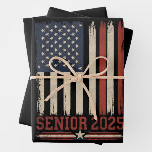 Feuille De Papier Cadeau Dernier cycle 2025 Drapeau américain USA Promotion