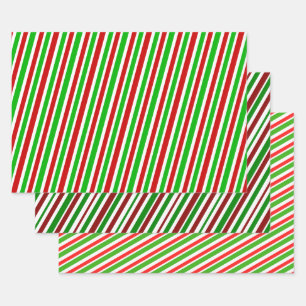 Feuille De Papier Cadeau Des Motifs à rayures vertes, blanches, rouges à 