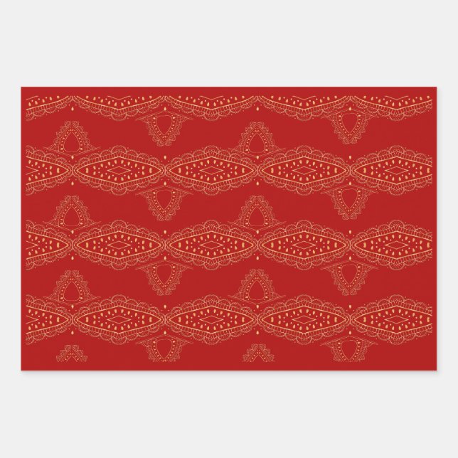 Feuille De Papier Cadeau Desi Wedding Style Deep Red Design (Devant)