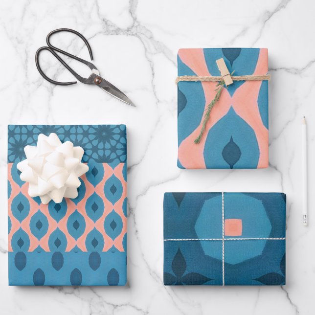Feuille De Papier Cadeau Design art déco Peach Blue Turquoise (Recto)