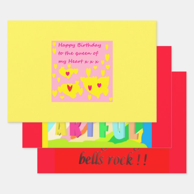Feuille De Papier Cadeau Design d'anniversaire rose et jaune avec message s (Lot)