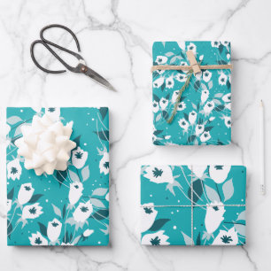 Feuille De Papier Cadeau Design d'art botanique Motif élégant à la fleur de