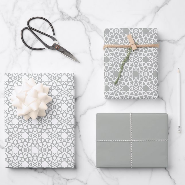 Feuille De Papier Cadeau Design Motif argenté gris arabe (Recto)