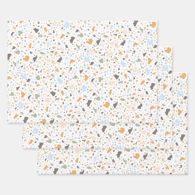 Feuille De Papier Cadeau Design Motif Terrazzo (Lot)