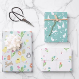 Feuille De Papier Cadeau Design pâque mignon avec lapins et poussins
