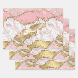 Feuille De Papier Cadeau Design Rose de luxe en marbre rose or