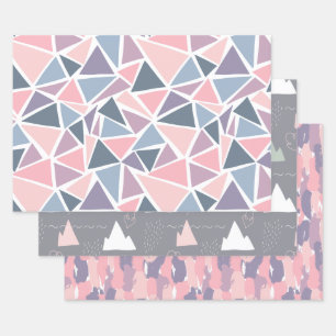 Feuille De Papier Cadeau Dessin à la main, design abstrait, montagnes, gris