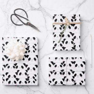 Feuille De Papier Cadeau Dessin animé de panda mignon