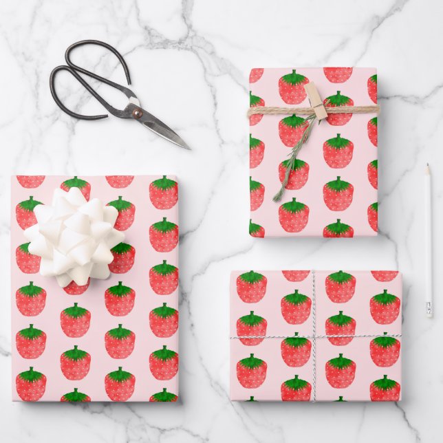 Feuille De Papier Cadeau Dessin de fraise (Recto)