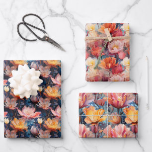 Feuille De Papier Cadeau Dessin des tulipes d'aquarelle Abstraites