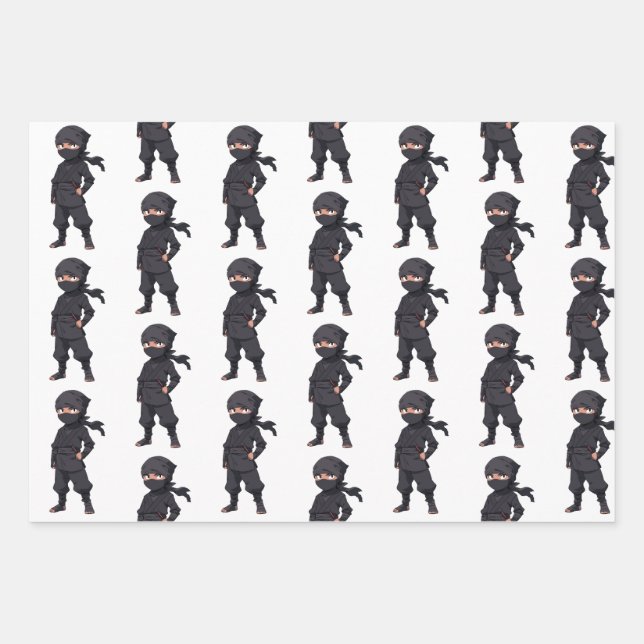 Feuille De Papier Cadeau Dessin Ninja Guerriers Garçons fête d'anniversaire (Devant)