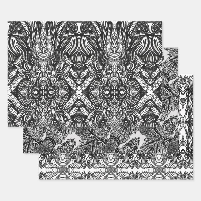 Feuille De Papier Cadeau Dessins à encre noire et blanche (Lot)