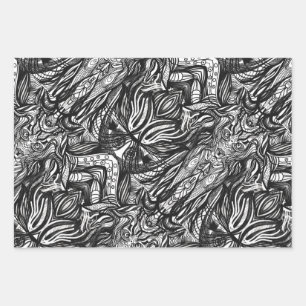 Feuille De Papier Cadeau Dessins à l'encre noire et blanche