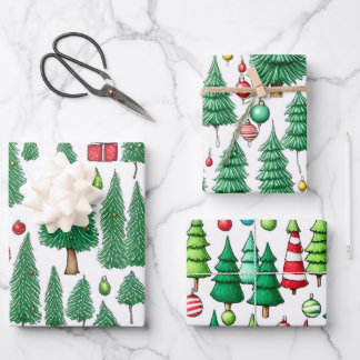 Feuille De Papier Cadeau Dessins colorés Arbre de Noël