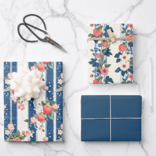 Feuille De Papier Cadeau Deux fraises et une couleur solide