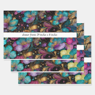 Feuille De Papier Cadeau Devant de tiroir floral découpé 29x8 violet or