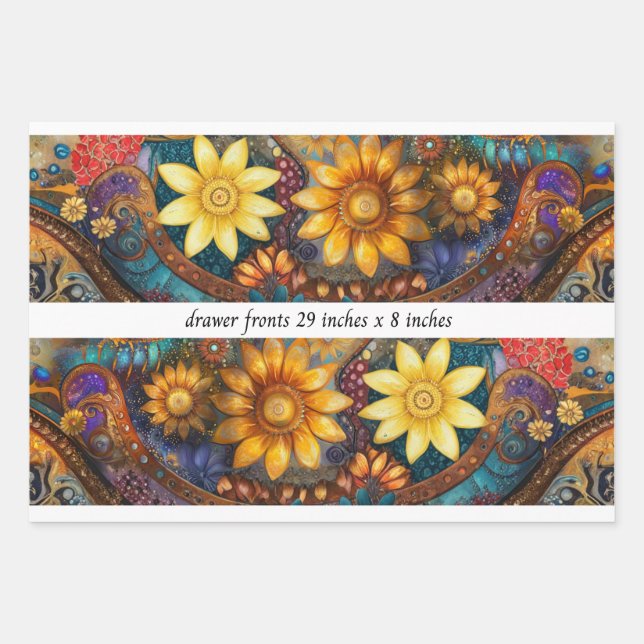 Feuille De Papier Cadeau Devantures de tiroir florales Boho découpées 29x8" (Devant)
