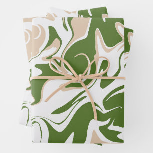 Feuille De Papier Cadeau Déversement - Blanc, Sable et Palm Green
