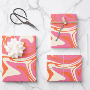Feuille De Papier Cadeau Déversement - rose, orange et crème