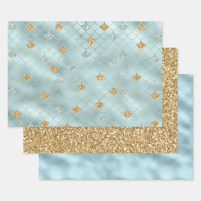 Feuille De Papier Cadeau Devis de sirène de Parties scintillant bleu Girly  (Lot)