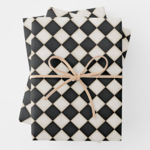 Feuille De Papier Cadeau Diamants noirs et blancs antiques