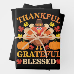 Feuille De Papier Cadeau Dinde de Thanksgiving Bénédiction Reconnaissant Gr