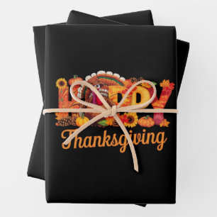 Feuille De Papier Cadeau Dindes de Thanksgiving heureux Automne