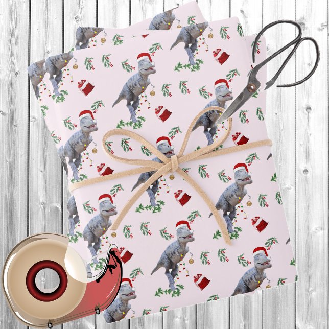 Feuille De Papier Cadeau Dinosaur Christmas Wrapping Paper Sheets  (Créateur téléchargé)